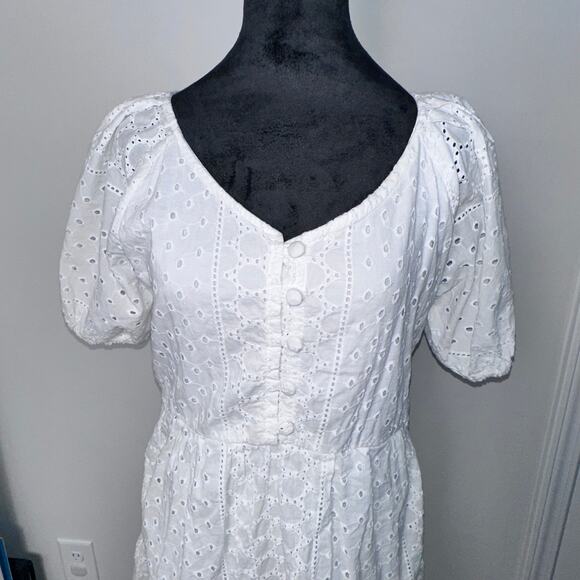 Zara Basic White Puff Sleeve Floral Embroidered Dress Cottagecore M/L - Picture 4 of 13